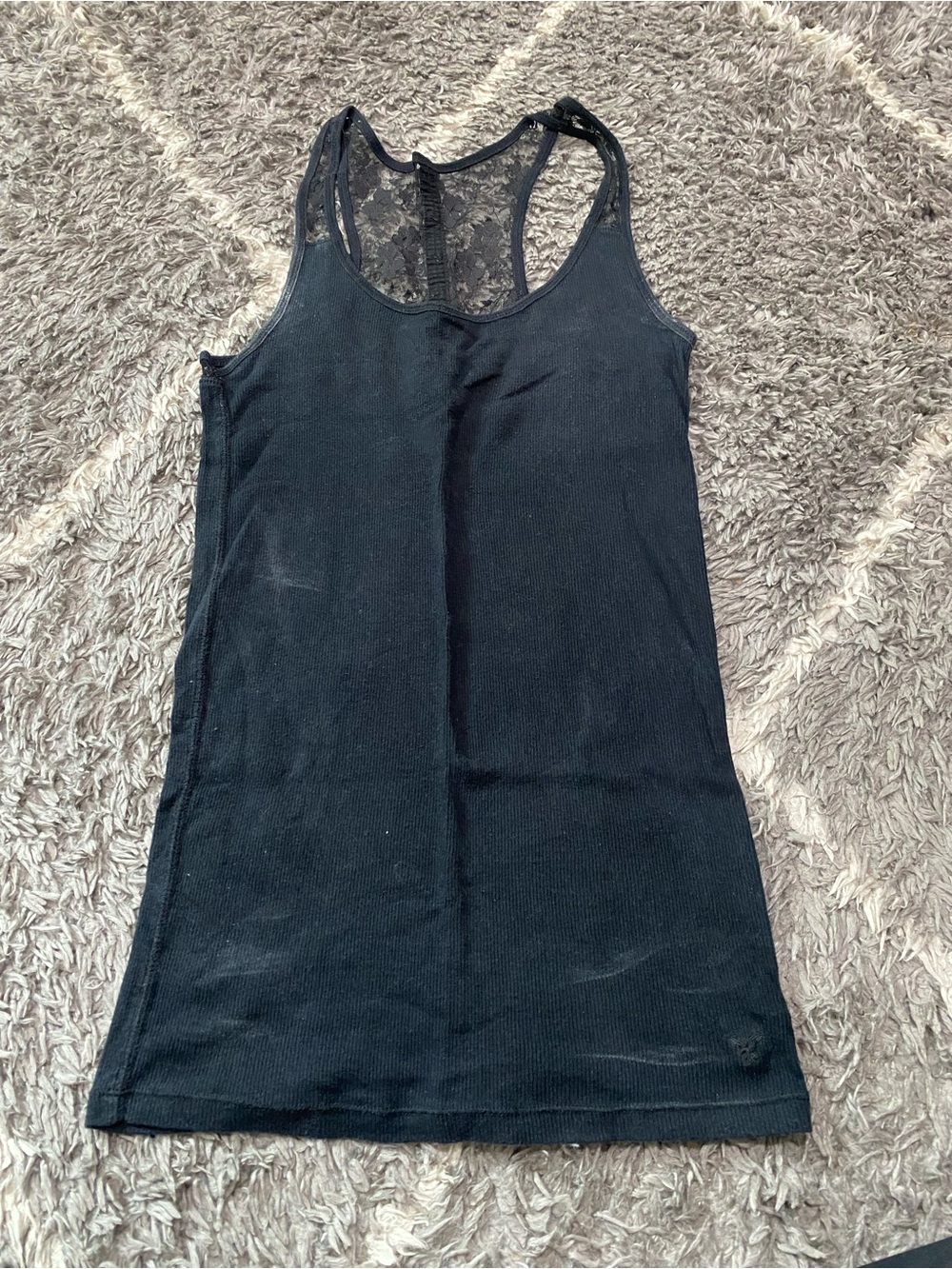 American Eagle Outfitters Black Lace-Back Ribbed Tank